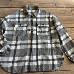 Gray and White Plaid Button-Up Jacket